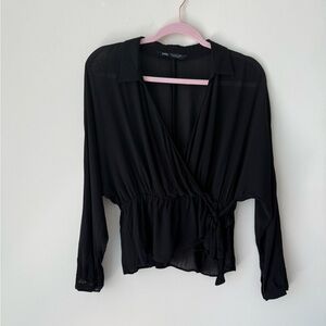 Zara Black Wrap Blouse with Tie